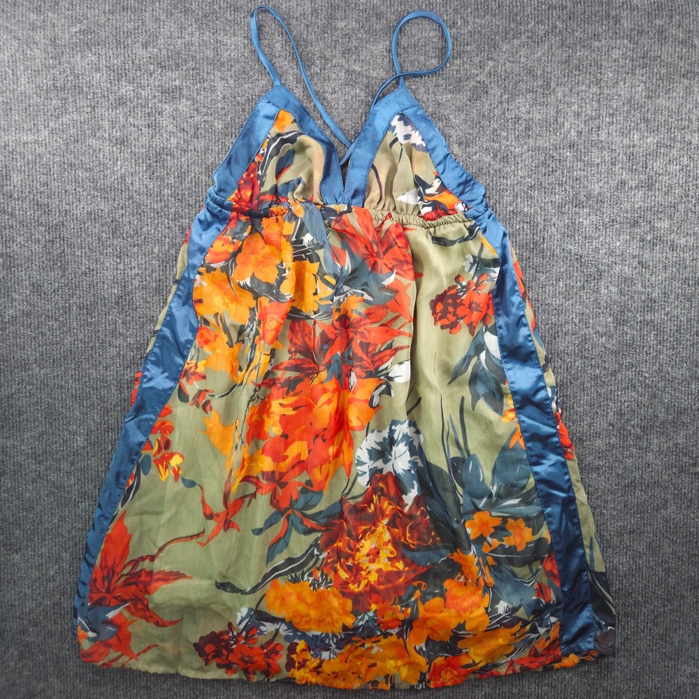 Twentyone Floral Halter Babydoll Top Women Size L Blue Orange Whimsical Boho